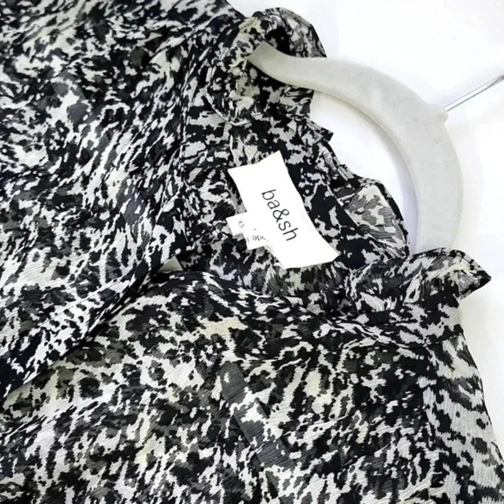 BA&SH Elia Animal Print Chiffon Semi Sheer Blouse - Picture 8 of 9